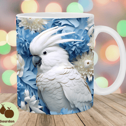 3d cockatoo parrot flowers mug wrap, 11oz and 15oz mug template, mug sublimation design, mug wrap template, instant digi