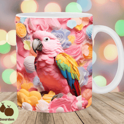 3d colorful parrot mug wrap, 11oz and 15oz mug template, mug sublimation design, icecream mug wrap template, instant dig