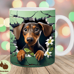 3d dachshund mug wrap, 11oz and 15oz mug template, mug sublimation design, hole in a wall mug wrap template, instant di