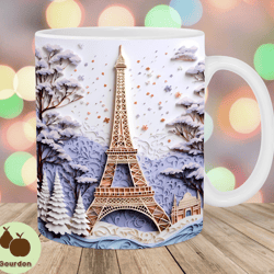 3d eiffel tower mug wrap, 11oz  15oz mug template, winter mug sublimation design, christmas mug wrap template, instant d