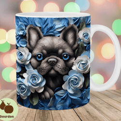 3d embroidered puppy mug wrap, 11oz and 15oz mug template, mug sublimation design, roses mug wrap template, instant digi
