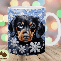 3d embroidered winter dachshund mug wrap, 11oz 15oz mug template, mug sublimation design, mug wrap template, instant di