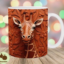 3d engraved leather giraffe mug wrap, 11oz 15oz mug template, mug sublimation design, mug wrap template, instant digita