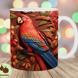 3d engraved leather parrot mug wrap, 11oz and 15oz mug template, 3d mug sublimation design, mug wrap template, instant d