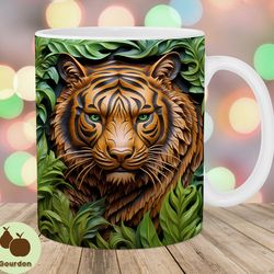 3d engraved leather tiger mug wrap, 11oz 15oz mug template, mug sublimation design, mug wrap template, instant digital