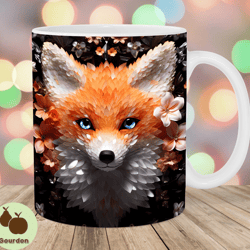 3d fox mug wrap, 11oz 15oz mug template, mug sublimation design, flower mug wrap template, instant digital download png
