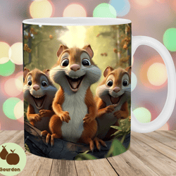 3d funny squirrels mug wrap, 11oz and 15oz mug template, mug sublimation design, mug wrap template, instant digital down