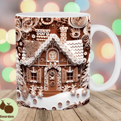 3d gingerbread house mug wrap, 11oz  15oz mug template, christmas mug sublimation design, snow mug template, instant dig