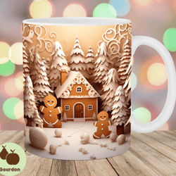 3d gingerbread man house mug wrap, 11oz  15oz mug template, mug sublimation design, christmas mug template, instant digi