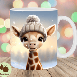 3d giraffe christmas mug wrap, 11oz and 15oz mug template, mug sublimation design, mug wrap template, instant digital do