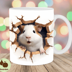 3d guinea pig hole in a wall mug wrap, 11oz and 15oz mug template, mug sublimation design, mug wrap template, instant di