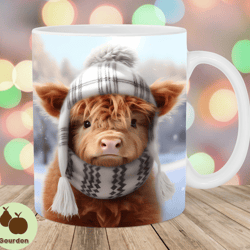 3d highland cow christmas mug wrap, 11oz and 15oz mug template, mug sublimation design, mug wrap template, instant digit