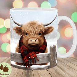 3d highland cow mug wrap, 11oz  15oz mug template, winter mug sublimation design, christmas mug wrap template, instant d
