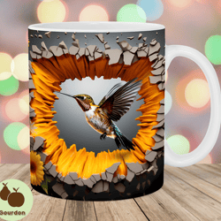 3d hole in a wall hummingbird mug wrap, 11oz and 15oz mug template, mug sublimation design, mug wrap template, instant d
