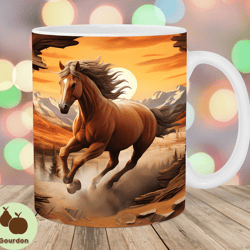 3d horse mug wrap, 11oz and 15oz mug template, wooden mug sublimation design, hole in a wall mug wrap template, instant
