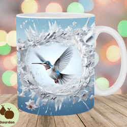 3d hummingbird mug wrap, 11oz 15oz mug template, hole in a wall mug sublimation design, snow mug template, instant digi