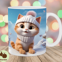 3d kitten mug wrap, 11oz  15oz mug template, christmas mug sublimation design, snow mug wrap template, instant digital d