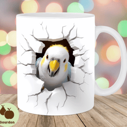 3d parrot hole in a wall mug wrap, 11oz and 15oz mug template, mug sublimation design, mug wrap template, instant digita