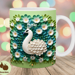 3d peacock daisies flowers mug wrap, 11oz and 15oz mug template, mug sublimation design, mug wrap template, instant digi