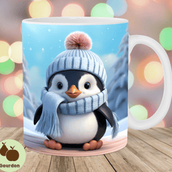 3d penguin christmas mug wrap, 11oz and 15oz mug template, mug sublimation design, mug wrap template, instant digital do