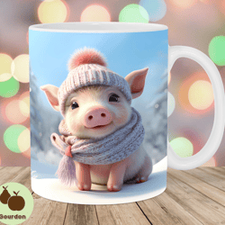 3d pig christmas mug wrap, 11oz and 15oz mug template, mug sublimation design, winter mug wrap template, instant digital