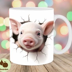 3d pig mug wrap, 11oz 15oz mug template, piglet mug sublimation design, hole in a wall mug wrap template, instant digit