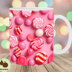 3d pink candy mug wrap, 11oz  15oz mug template, christmas mug sublimation design, mug wrap template, instant digital do