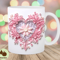 3d pink heart mug wrap, 11oz and 15oz mug template, mug sublimation design, snowflake mug wrap template, instant digital
