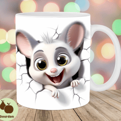 3d possum hole in a wall mug wrap, 11oz and 15oz mug template, mug sublimation design, mug wrap template, instant digita