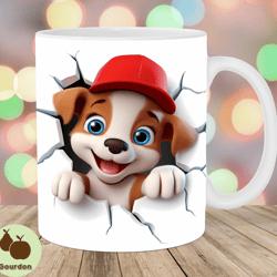 3d puppy hole in a wall mug wrap, 11oz 15oz mug template, cartoon mug sublimation design, mug wrap template, instant di