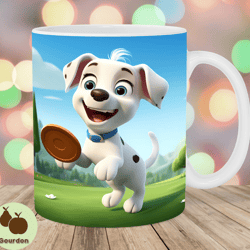 3d puppy mug wrap, 11oz 15oz mug template, dog mug sublimation design, frisbee mug wrap template, instant digital downl