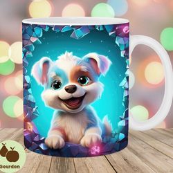 3d puppy mug wrap, 11oz 15oz mug template, hole in a wall sublimation design, holographic mug wrap template, instant di