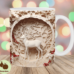 3d reindeer mug wrap, 11oz and 15oz mug template, mug sublimation design, christmas mug wrap template, instant digital d