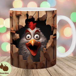 3d rooster mug wrap, 11oz 15oz mug template, hole in a wall mug sublimation design, chicken mug template, instant digit