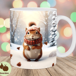 3d squirrel christmas mug wrap, 11oz and 15oz mug template, mug sublimation design, mug wrap template, instant digital d