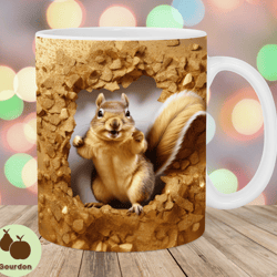 3d squirrel hole in a wall mug wrap, 11oz 15oz mug template, sublimation design, gold glitter mug template, instant dig