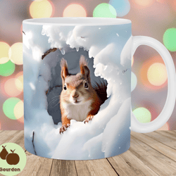 3d squirrel in snow mug wrap, 11oz and 15oz mug template, mug sublimation design, mug wrap template, instant digital dow