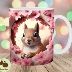 3d squirrel mug wrap, 11oz 15oz mug template, hole in a wall mug sublimation design, flower mug template, instant digit