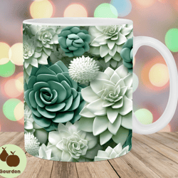 3d succulent mug wrap, 11oz and 15oz mug template, mug sublimation design, cactus mug wrap template, instant digital dow