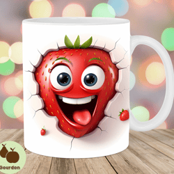 3d strawberry mug wrap, 11oz and 15oz mug template, mug sublimation design, hole in a wall mug wrap template, instant di