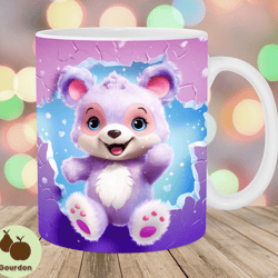 3d teddy bear mug wrap, 11oz and 15oz mug template, mug sublimation design, hole in a wall mug wrap template, instant di