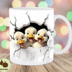 3d three baby ducks mug wrap, 11oz 15oz mug template, mug sublimation design, hole in a wall mug template, instant digi