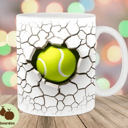 3d tennis ball hole in a wall mug wrap, 11oz  15oz mug template, mug sublimation design, mug wrap template, instant digi