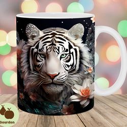 3d tiger mug wrap, 11oz and 15oz mug template, mug sublimation design, flowers mug wrap template, instant digital downlo