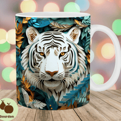 3d tiger mug wrap, 11oz and 15oz mug template, mug sublimation design, jungle mug wrap template, instant digital downloa