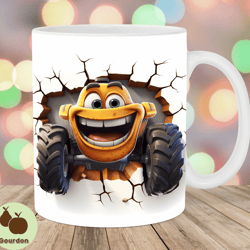 3d tractor hole in a wall mug wrap, 11oz 15oz mug template, mug sublimation design, cartoon mug template, instant digit