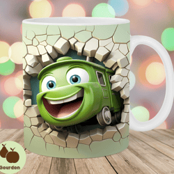 3d train hole in a wall mug wrap, 11oz and 15oz mug template, mug sublimation design, cartoon mug template, instant digi