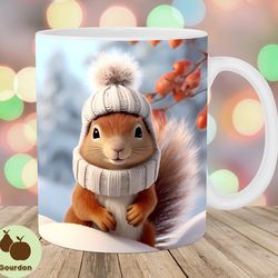 3d winter squirrel mug wrap, 11oz and 15oz mug template, mug sublimation design, mug wrap template, instant digital down