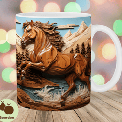 3d wooden horse mug wrap, 11oz and 15oz mug template, mug sublimation design, mug wrap template, instant digital downloa