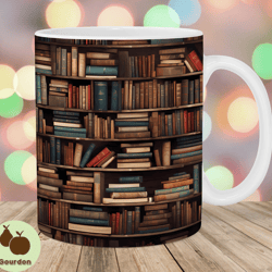 book mug wrap, 11oz and 15oz mug template, mug sublimation design, bookshelf mug wrap template, instant digital download